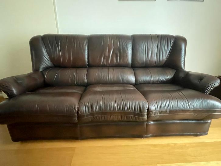 Leren bankstel, Huis en Inrichting, Banken | Bankstellen, Gebruikt, Rechte bank, Overige maten, 150 tot 200 cm, 75 tot 100 cm