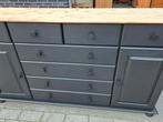 Mat zwart ladekast  dressoir veel ruimte, 150 tot 200 cm, 25 tot 50 cm, Landelijk, Eikenhout