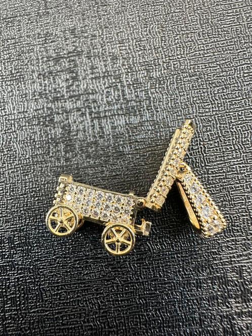 14k Gouden Woonwagen Hanger met Zirkonia, Sieraden, Tassen en Uiterlijk, Kettingen, Nieuw, Goud, Met edelsteen, Ophalen of Verzenden