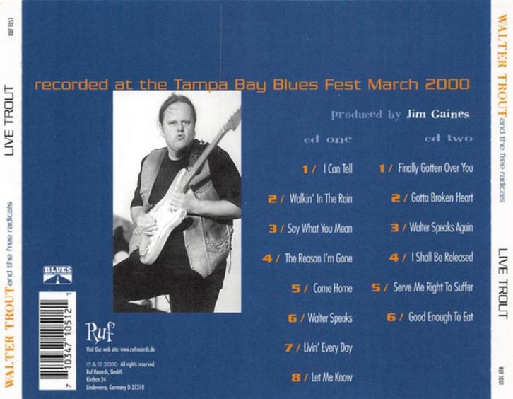 Walter Trout And The Free Radicals Live Trout RUF 1051 2C, Cd's en Dvd's, Cd's | Jazz en Blues, Zo goed als nieuw, Blues, 1980 tot heden