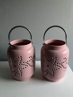 Grote roze windlichten, Huis en Inrichting, Woonaccessoires | Kandelaars en Kaarsen, Ophalen, Zo goed als nieuw, Overige materialen