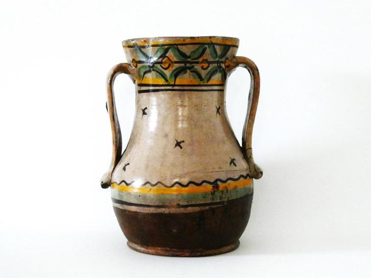 Antieke Zuid Europese vaas gedecoreerd met zwaluwen floraal, Antiek en Kunst, Antiek | Keramiek en Aardewerk, Ophalen of Verzenden