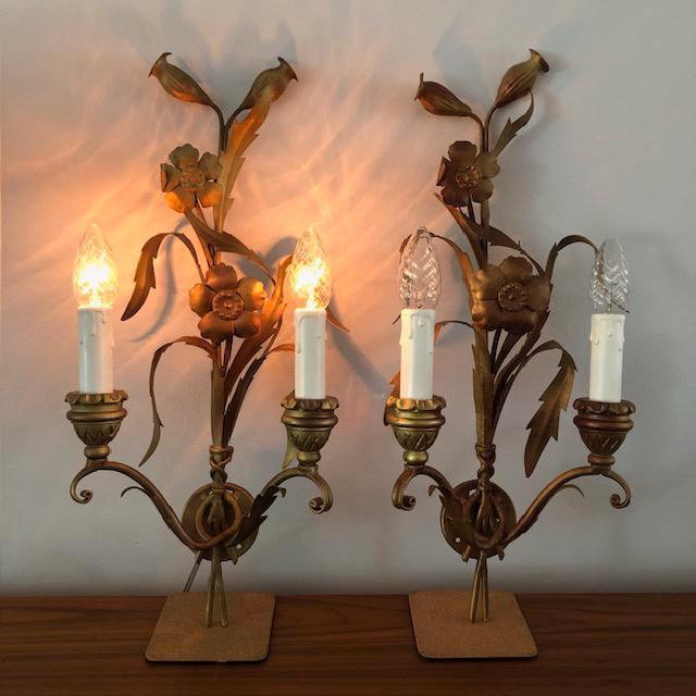 2 wandlampen, Florentijns, Italiaans, vintage, jr 60/70, Antiek en Kunst, Antiek | Lampen, Ophalen of Verzenden