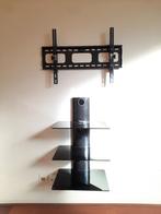 Low profile TV mount and wall mounted black glass shelves, Ophalen, Gebruikt