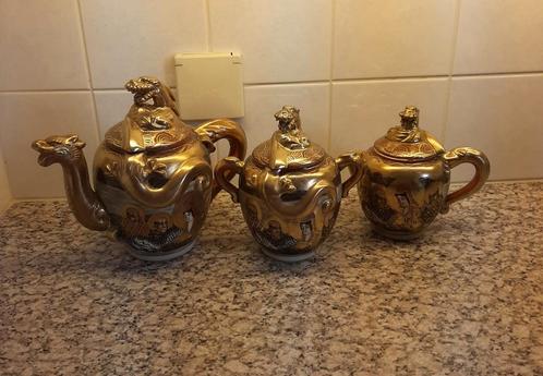 Chinees Theeservies - Gouden Draken Theepotten, Antiek en Kunst, Antiek | Servies compleet, Ophalen of Verzenden