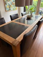 Eettafel 205x105 eiken met natuursteen, Huis en Inrichting, Tafels | Eettafels, 200 cm of meer, Zo goed als nieuw, Rechthoekig