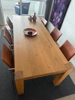 Eettafel met 6 lederen stoelen, Huis en Inrichting, Tafels | Eettafels, Ophalen, Gebruikt, 100 tot 150 cm, Eikenhout