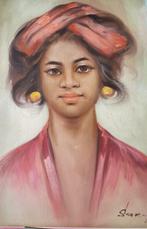 Indisch schilderdoek van een prachtige vrouw, Antiek en Kunst, Ophalen of Verzenden