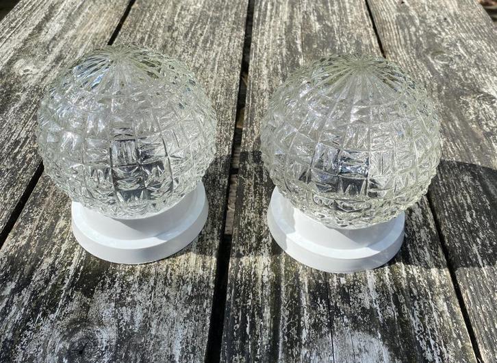2x Leuke Retro Lamp - vintage mid century plafondlamp, Huis en Inrichting, Lampen | Plafondlampen, Zo goed als nieuw, Glas, Kunststof