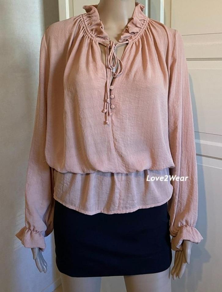 Top peplum met veters H&M, Kleding | Dames, Tops, Nieuw, Maat 34 (XS) of kleiner, Roze, Lange mouw, Ophalen of Verzenden