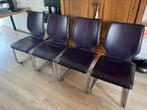 Eetkamerstoel 4 stuks paars leder rvs poot, Huis en Inrichting, Stoelen, Ophalen, Zo goed als nieuw, Overige kleuren