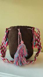 Wayuu tas – Chocoladebruin & Neon roze zigzagband, Ophalen of Verzenden, Nieuw, Beige