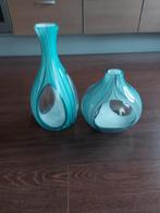 Set van 2 blauwe glazen vazen, Ophalen, Blauw, Minder dan 50 cm, Glas