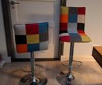 Barkrukken met rugleuning, Chrome onderstel, Huis en Inrichting, Barkrukken, Ophalen, Gebruikt, In hoogte verstelbaar, 60 tot 90 cm