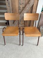 2 vintage schoolstoelen, Ophalen, Gebruikt, Twee, Bruin