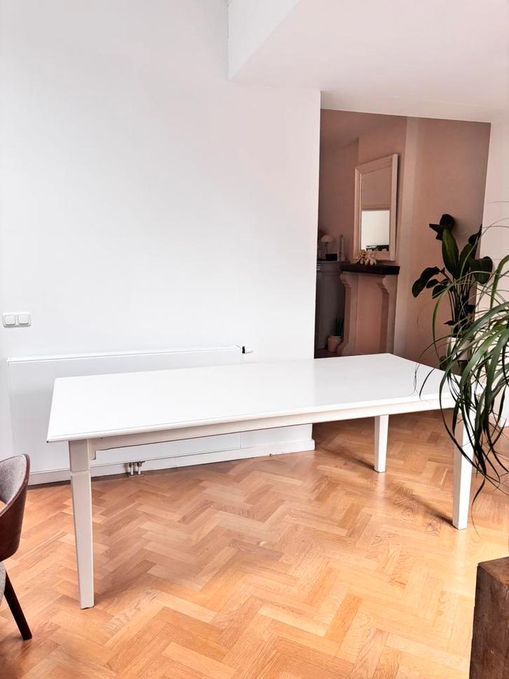 Grote witte houten tafel, Huis en Inrichting, Tafels | Eettafels, Zo goed als nieuw, 50 tot 100 cm, 200 cm of meer, Rechthoekig