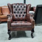 Chesterfield fauteuil bruin leer + GRATIS BEZORGING, ., Chesterfield, Ophalen of Verzenden, Zo goed als nieuw