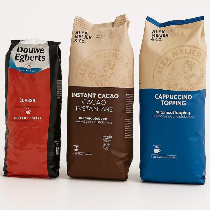 Startset instant koffie Douwe Egberts + topping + cacao, Diversen, Levensmiddelen, Ophalen of Verzenden