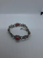 Zilveren Armband met Bloedkoraal - 18cm, Sieraden, Tassen en Uiterlijk, Armbanden, Ophalen of Verzenden, Zo goed als nieuw, Met edelsteen