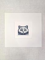 Ets portret van een katje in passe partout 20x20 cm., Minder dan 50 cm, Oorspronkelijke maker, Nieuw, Ophalen of Verzenden