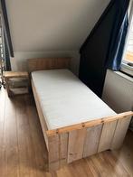Steigerhouten bed, Ophalen, 90 cm, Eenpersoons, Bruin