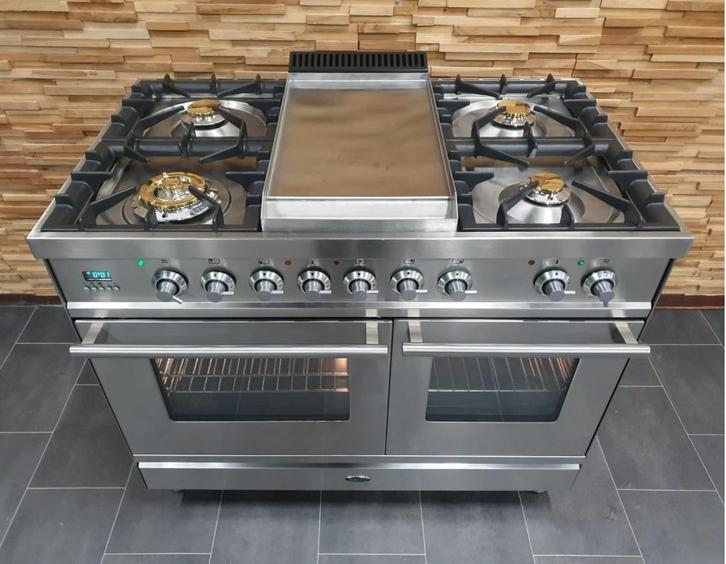 🔥Luxe Boretti Fornuis 100cm RVS 2 ovens 5 pits Frytop, Witgoed en Apparatuur, Fornuizen, Zo goed als nieuw, Vrijstaand, Gas, 5 kookzones of meer