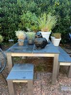 1 tuintafel met bank en 2 krukken, Tuin en Terras, Ophalen, Rechthoekig, Rvs