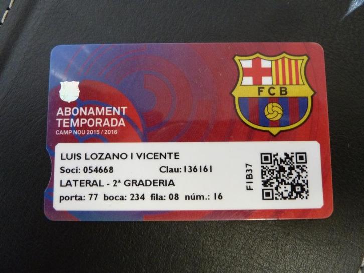 Seizoenkaart Abonament Barcelona 15-16 Lateral, Verzamelen, Sportartikelen en Voetbal, Gebruikt, Overige typen, Buitenlandse clubs