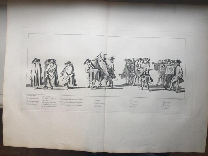 Delft, Prins Friso begrafenis, muzikanten,1752, Antiek en Kunst, Kunst | Etsen en Gravures, Verzenden