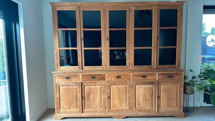 Grote Teak Houten Kast - 2 Delig, Huis en Inrichting, Kasten | Buffetkasten, Gebruikt, 200 cm of meer, 200 cm of meer, 50 tot 75 cm