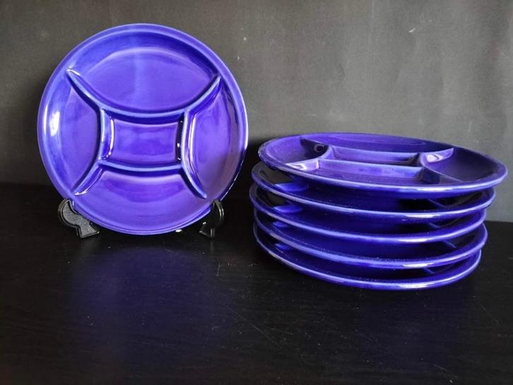 Set van 6 Kobaltblauwe Fondueborden, Huis en Inrichting, Keuken | Servies, Zo goed als nieuw, Bord(en), Overige stijlen, Glas
