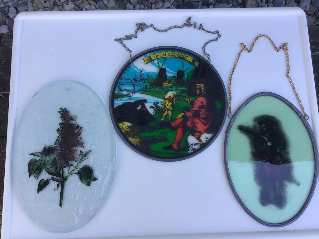 3 glazen raamhangers - bloementak - molenaar - soldaat, Antiek en Kunst, Antiek | Glas en Kristal, Ophalen of Verzenden