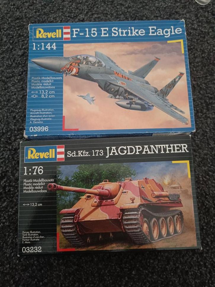 Revell F-15 En strike Eagle & Jagdpanther SD.kfz 173, Hobby en Vrije tijd, Modelbouw | Auto's en Voertuigen, Gebruikt, Auto, 1:50 of kleiner