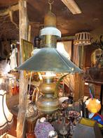 Antieke hanglamp hout met koper, Antiek en Kunst, Antiek | Lampen, Ophalen of Verzenden