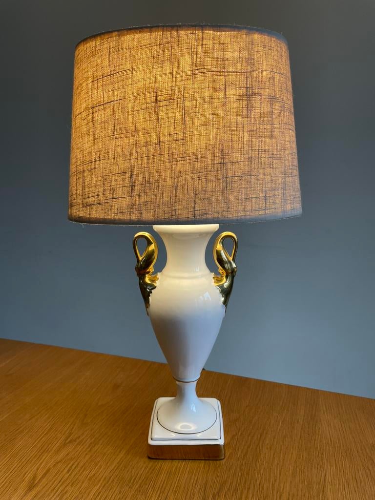 Vintage Hollywood Regency lamp goud zwanen motief design, Huis en Inrichting, Lampen | Tafellampen, Overige materialen, Ophalen of Verzenden