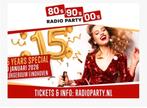 2 kaartjes jaren 80 90 00 radio party Eindhoven, Tickets en Kaartjes, Twee personen