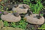 Leuk Beeld Welcome, welkom steen met egel, vogel, eekhoorn, Tuin en Terras, Tuinbeelden, Ophalen of Verzenden, Nieuw, Kunststof