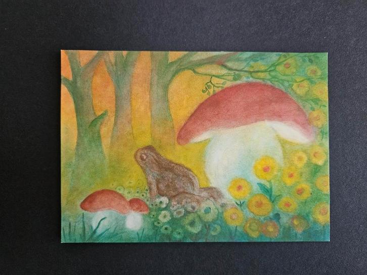Schilderij: paddenstoel en kikker, Verzamelen, Ansichtkaarten | Themakaarten, 1980 tot heden, Overige thema's, Verzenden