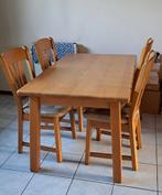 Blank gelakte eiken (verlengbare) eettafel en 4 stoelen., Huis en Inrichting, Tafels | Eettafels, 50 tot 100 cm, 100 tot 150 cm