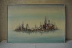Vintage Aquarel Stadsgezicht Skyline 61 cm OPHALEN, Antiek en Kunst, Kunst | Schilderijen | Modern, Ophalen