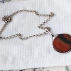 Antieke Jasseron zilveren ketting met grote Agaat in zilver, Ophalen of Verzenden, Zilver, Ketting