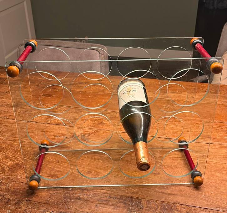 Vintage Memphis stijl wijnrek voor 12 flessen, Antiek en Kunst, Curiosa en Brocante, Ophalen of Verzenden