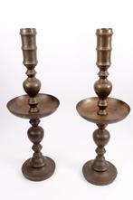 Kandelaars [GROOT] vintage set kraagkandelaars messing India, Ophalen of Verzenden, Koper of Brons