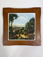 Oude Tegel met Landschap in Houten Lijst, Antiek en Kunst, Antiek | Wandborden en Tegels, Ophalen of Verzenden