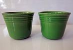 2 vintage bloempotjes met groen glazuur, hoogte 8,5 cm, Ophalen of Verzenden