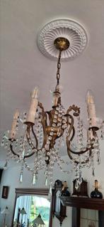 Kristallen hanglamp, Huis en Inrichting, Ophalen, Gebruikt, 5 armen. rond 45 cm hoog 75 cm