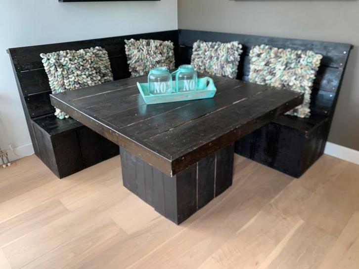 Steigerhouten eethoek met hoekbank en tafel, Huis en Inrichting, Complete eetkamers, Ophalen