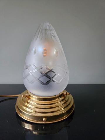 Vintage glazen plafondlamp / plafoniere, messing plafondkap beschikbaar voor biedingen