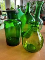Groen glas vazen, flessen, pot., Verzamelen, Retro, Huis en Inrichting, Ophalen