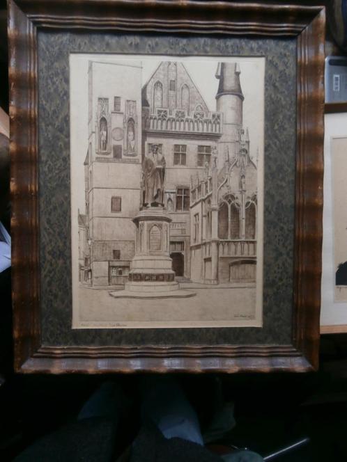 DIRK MARTIN , Aalst Belgie Standbeeld van de Drukker, Antiek en Kunst, Kunst | Etsen en Gravures, Ophalen